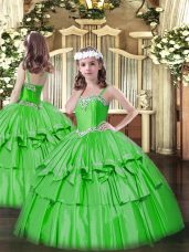 Green Lace Up Custom Made Beading and Ruffled Layers Sleeveless Floor Length