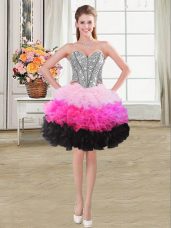 Fashionable Mini Length Multi-color Homecoming Dress Organza Sleeveless Beading and Ruffles