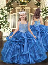 Stunning Beading and Ruffles Casual Dresses Baby Blue Lace Up Sleeveless Floor Length