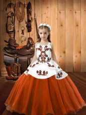 Orange Red Organza and Tulle Lace Up Party Dress Wholesale Sleeveless Floor Length Embroidery
