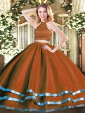 Rust Red Sleeveless Beading Floor Length 15 Quinceanera Dress