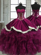 Fitting Fuchsia Sweetheart Lace Up Beading and Ruffles Sweet 16 Dress Sleeveless