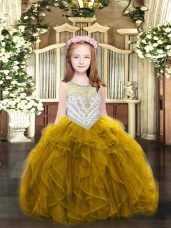 Scoop Sleeveless Zipper Kids Pageant Dress Gold Organza