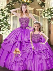 Lilac Sweetheart Lace Up Ruffled Layers Sweet 16 Dress Sleeveless