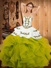 Fantastic Satin and Organza Sleeveless Floor Length Vestidos de Quinceanera and Embroidery and Ruffles