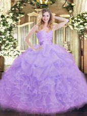 Lavender Sleeveless Organza Lace Up Sweet 16 Quinceanera Dress for Military Ball and Sweet 16 and Quinceanera