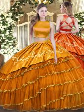Fine Orange Sleeveless Tulle Criss Cross Vestidos de Quinceanera for Military Ball and Sweet 16 and Quinceanera