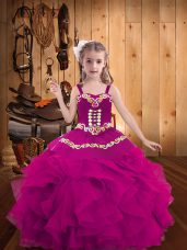 Organza Sleeveless Floor Length Little Girls Pageant Gowns and Embroidery and Ruffles