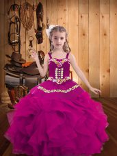 Organza Sleeveless Floor Length Little Girls Pageant Gowns and Embroidery and Ruffles