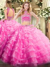 Customized Sleeveless Beading and Ruffled Layers Backless 15th Birthday Dress