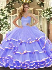 Lavender Ball Gown Prom Dress Military Ball and Sweet 16 and Quinceanera with Ruffled Layers Sweetheart Sleeveless Lace Up