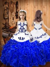 Royal Blue Sleeveless Embroidery and Ruffles Floor Length Kids Pageant Dress