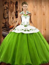 Vintage Floor Length Quinceanera Dresses Satin and Tulle Sleeveless Embroidery