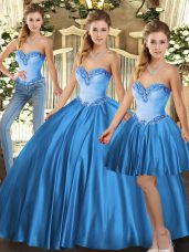 Flare Floor Length Baby Blue 15th Birthday Dress Sweetheart Sleeveless Lace Up