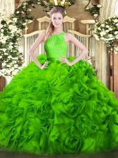 Smart Scoop Sleeveless Zipper Ball Gown Prom Dress Fabric With Rolling Flowers