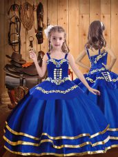 Floor Length Royal Blue Casual Dresses Straps Sleeveless Lace Up