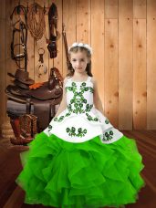 Fashion Straps Neckline Embroidery and Ruffles Party Dress for Toddlers Sleeveless Lace Up