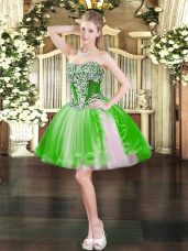 Amazing Tulle Lace Up Sweetheart Sleeveless Mini Length Prom Gown Beading