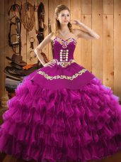 Floor Length Fuchsia Quinceanera Dresses Sweetheart Sleeveless Lace Up