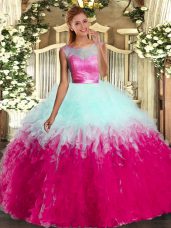 Great Floor Length Multi-color Quinceanera Gowns Tulle Sleeveless Beading and Ruffles