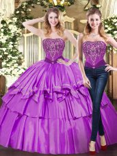 Strapless Sleeveless Lace Up Vestidos de Quinceanera Eggplant Purple Tulle