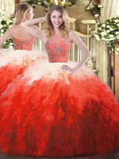 Fitting Multi-color Zipper Quinceanera Dress Beading and Ruffles Sleeveless Floor Length