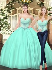 Apple Green Lace Up Quinceanera Gown Beading Sleeveless Floor Length