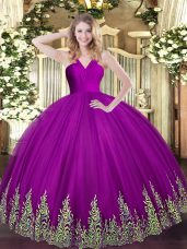 Floor Length Fuchsia Ball Gown Prom Dress V-neck Sleeveless Zipper