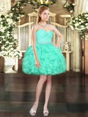 Fashion Sleeveless Lace Up Mini Length Beading and Lace and Ruffles Homecoming Dress