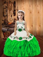 Excellent Green Lace Up Party Dress for Girls Embroidery and Ruffles Sleeveless Floor Length