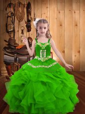 Sleeveless Lace Up Floor Length Embroidery and Ruffles Pageant Gowns For Girls
