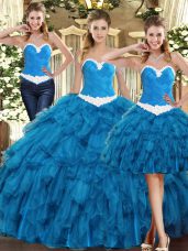 Sleeveless Ruffles Lace Up Quince Ball Gowns