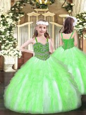 Excellent Organza Lace Up Straps Sleeveless Floor Length Pageant Gowns For Girls Beading and Ruffles