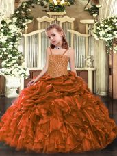 Orange Sleeveless Beading and Ruffles Floor Length Little Girls Pageant Dress Wholesale