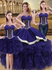 Chic Floor Length Purple Quinceanera Gowns Organza Sleeveless Beading and Ruffles