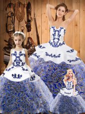 Nice Multi-color Strapless Neckline Embroidery 15 Quinceanera Dress Sleeveless Lace Up