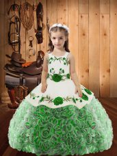 Multi-color Ball Gowns Embroidery and Ruffles Custom Made Pageant Dress Lace Up Fabric With Rolling Flowers Sleeveless Floor Length