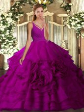 Fashionable Fuchsia Sleeveless Sweep Train Ruching With Train Quinceanera Gown