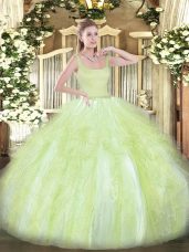 Tulle Straps Sleeveless Zipper Beading and Ruffles Vestidos de Quinceanera in Yellow Green