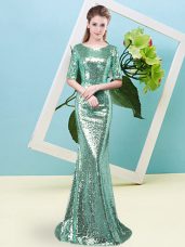 Custom Made Turquoise Scoop Zipper Sequins Homecoming Dress Half Sleeves
