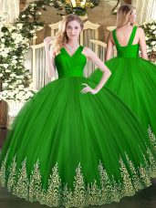 Classical Sleeveless Zipper Floor Length Appliques Vestidos de Quinceanera