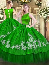 Floor Length Green 15th Birthday Dress Satin and Tulle Sleeveless Embroidery