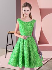 Green Lace Up Scoop Belt Dress for Prom Lace Sleeveless