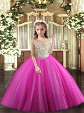 Best Beading Girls Pageant Dresses Fuchsia Lace Up Sleeveless Floor Length