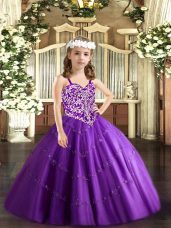 Straps Sleeveless Lace Up Casual Dresses Purple Tulle