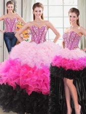 Lovely Sleeveless Beading and Ruffles Lace Up 15 Quinceanera Dress
