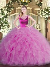 Vintage Beading and Ruffles Quinceanera Gowns Lilac Side Zipper Sleeveless Floor Length
