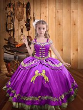 Satin Sleeveless Floor Length Little Girls Pageant Dress and Beading and Embroidery