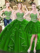 Modest Sleeveless Lace Up Floor Length Beading and Ruffles Quinceanera Dress