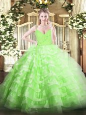 Spaghetti Straps Sleeveless Ball Gown Prom Dress Floor Length Ruffled Layers Organza